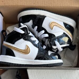 Jordan Kids Black White Gold Sneakers